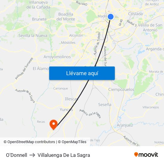 O'Donnell to Villaluenga De La Sagra map