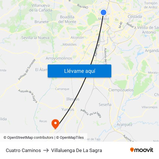 Cuatro Caminos to Villaluenga De La Sagra map