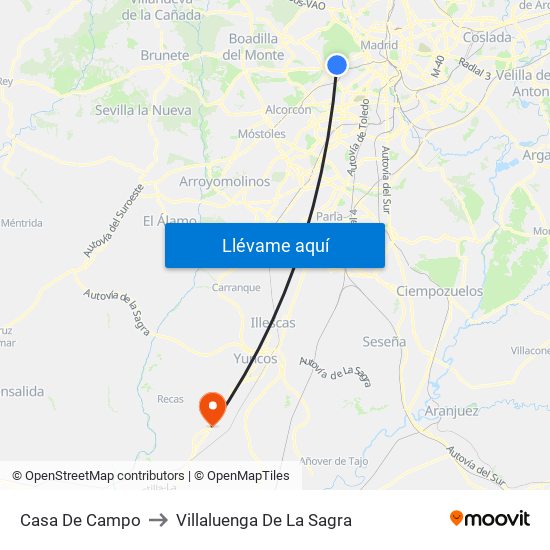 Casa De Campo to Villaluenga De La Sagra map