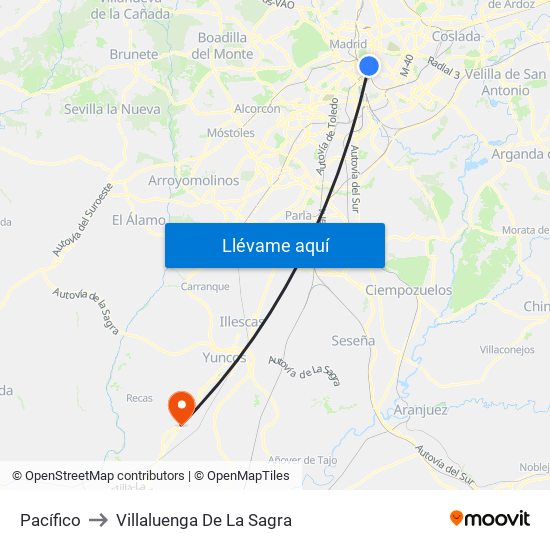 Pacífico to Villaluenga De La Sagra map