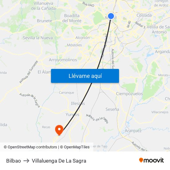 Bilbao to Villaluenga De La Sagra map