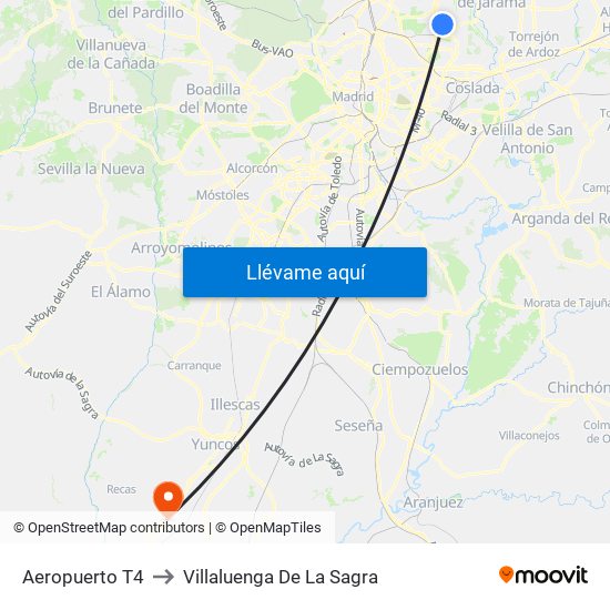 Aeropuerto T4 to Villaluenga De La Sagra map