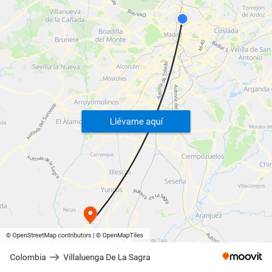 Colombia to Villaluenga De La Sagra map