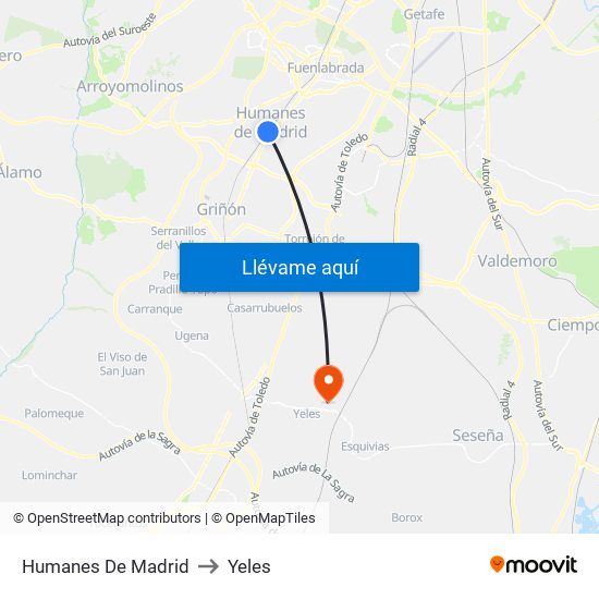 Humanes De Madrid to Yeles map