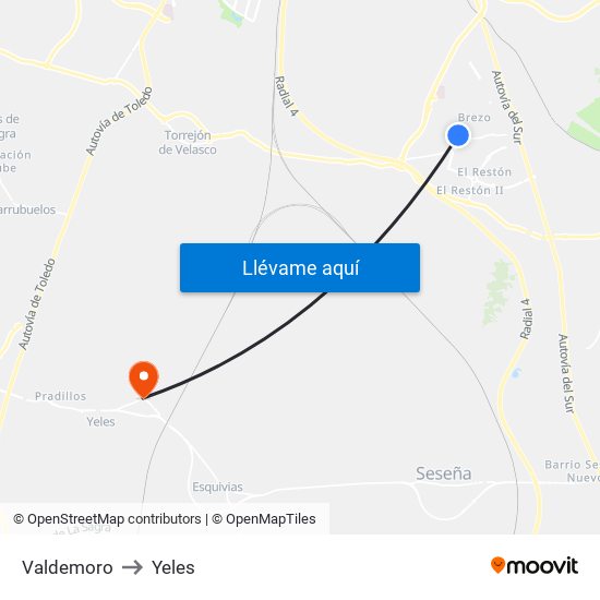 Valdemoro to Yeles map