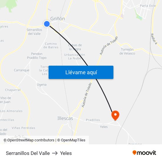 Serranillos Del Valle to Yeles map