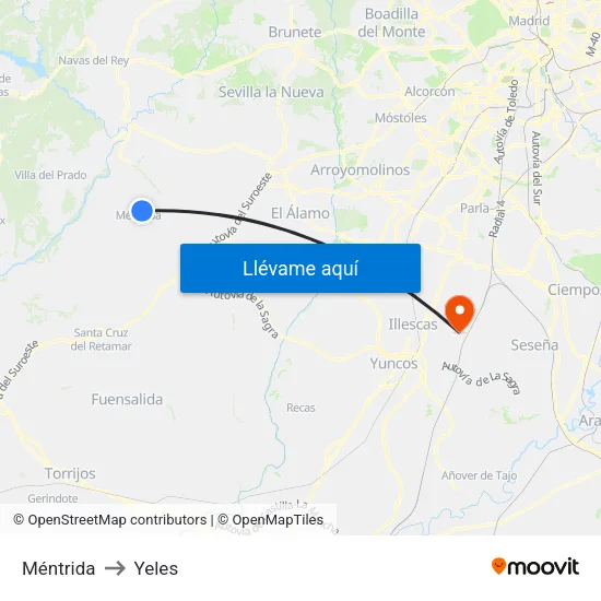 Méntrida to Yeles map