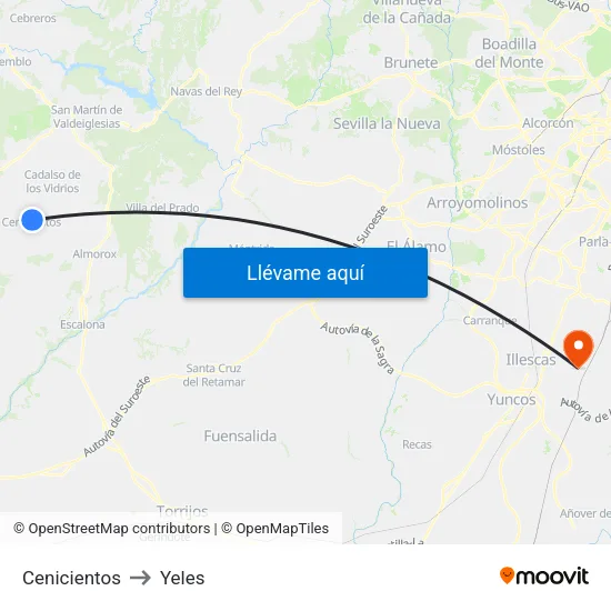 Cenicientos to Yeles map