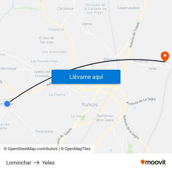 Lominchar to Yeles map