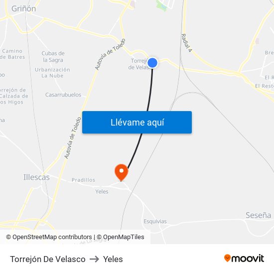 Torrejón De Velasco to Yeles map