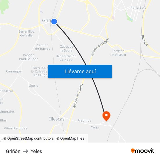Griñón to Yeles map