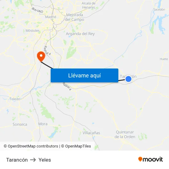 Tarancón to Yeles map