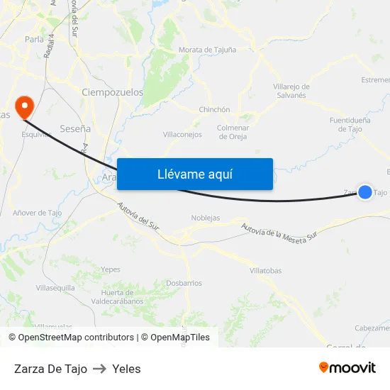 Zarza De Tajo to Yeles map