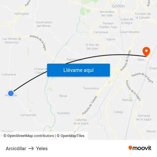 Arcicóllar to Yeles map