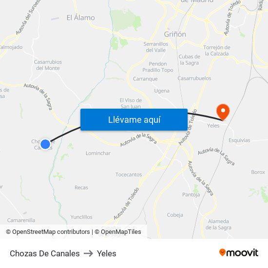 Chozas De Canales to Yeles map