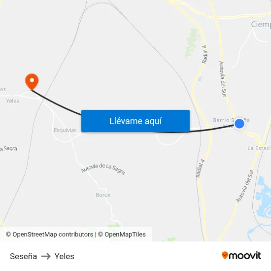 Seseña to Yeles map