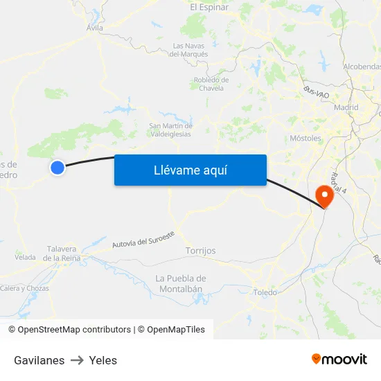 Gavilanes to Yeles map
