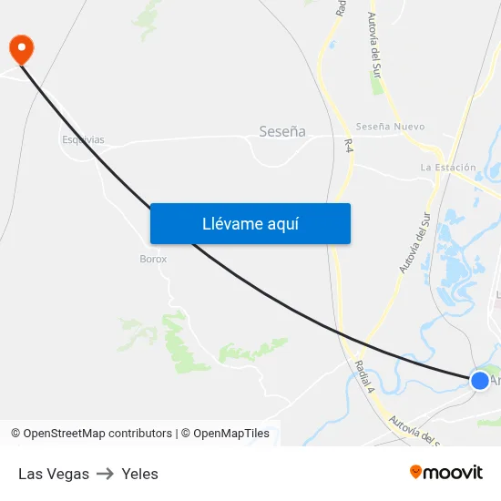 Las Vegas to Yeles map