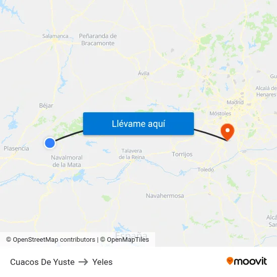 Cuacos De Yuste to Yeles map