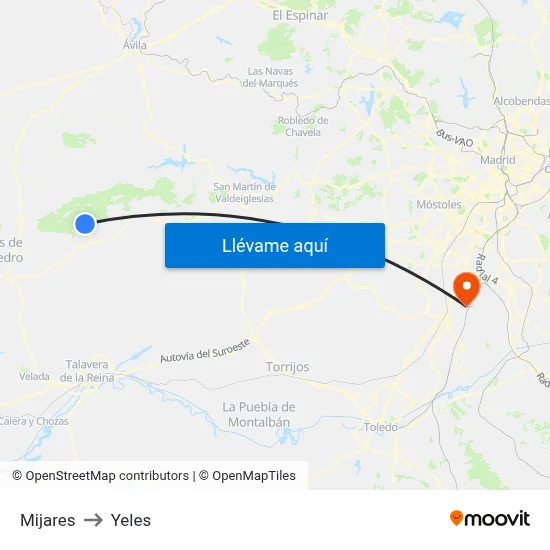 Mijares to Yeles map