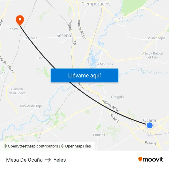 Mesa De Ocaña to Yeles map