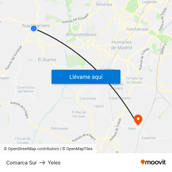 Comarca Sur to Yeles map