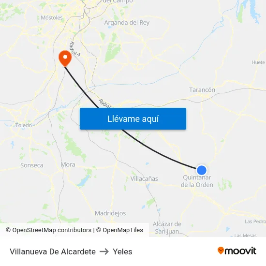 Villanueva De Alcardete to Yeles map