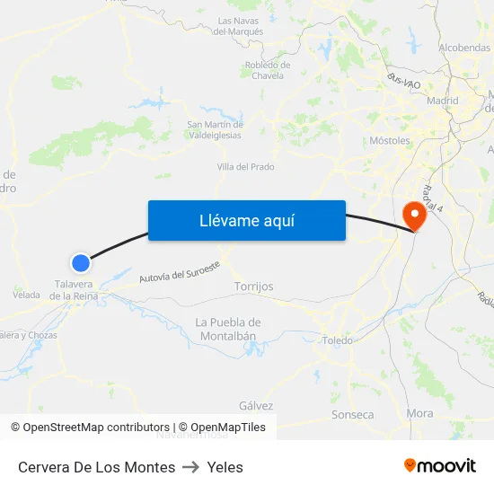 Cervera De Los Montes to Yeles map