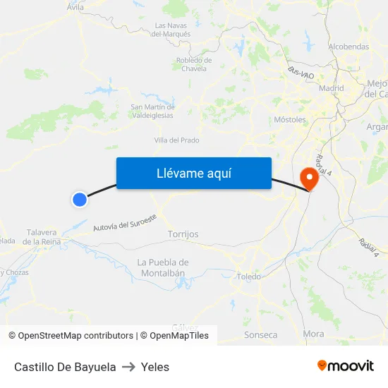 Castillo De Bayuela to Yeles map