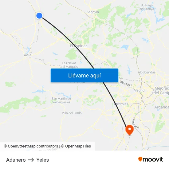 Adanero to Yeles map