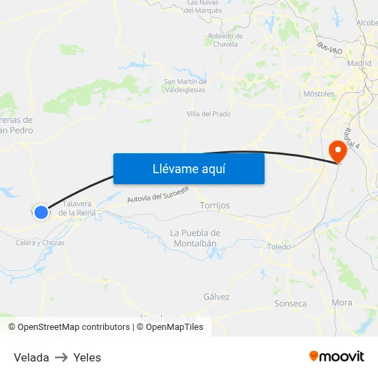 Velada to Yeles map