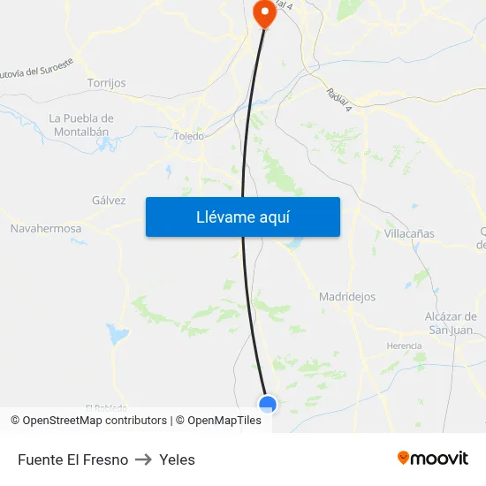 Fuente El Fresno to Yeles map