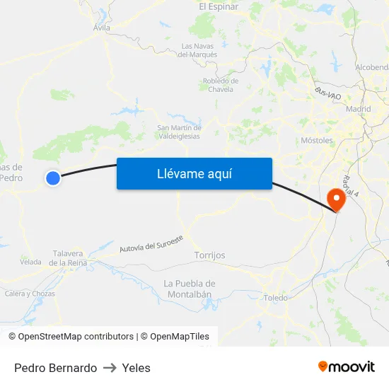 Pedro Bernardo to Yeles map