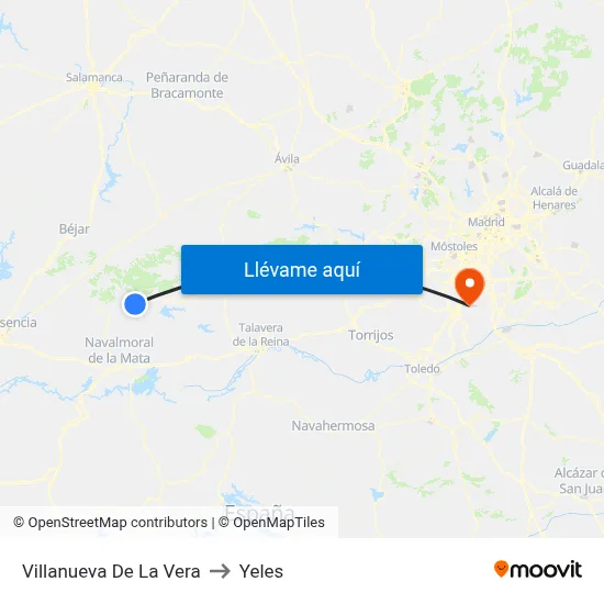 Villanueva De La Vera to Yeles map
