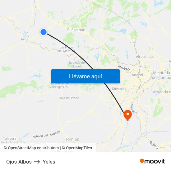 Ojos-Albos to Yeles map
