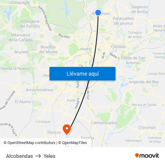 Alcobendas to Yeles map