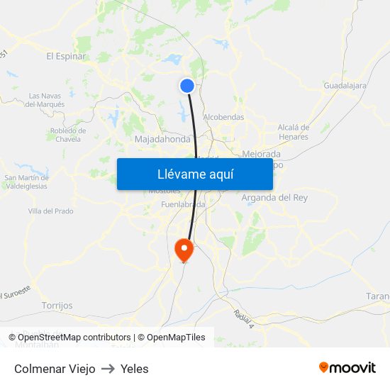 Colmenar Viejo to Yeles map