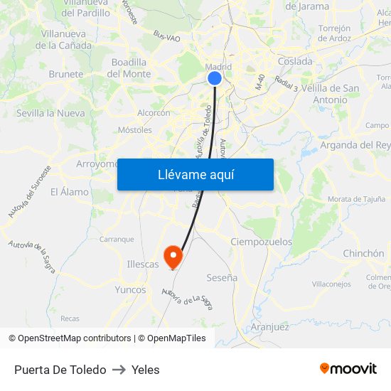 Puerta De Toledo to Yeles map
