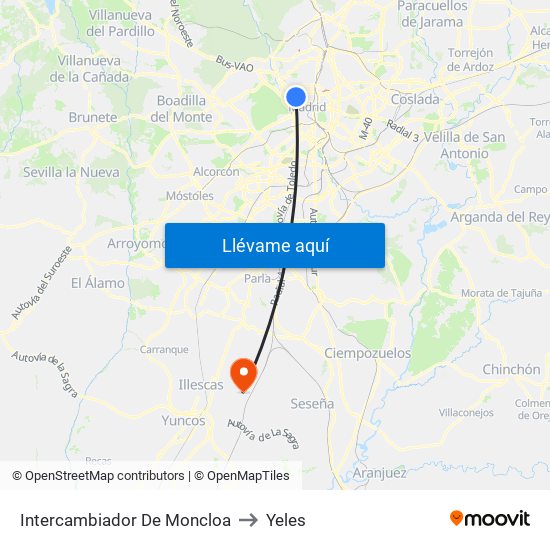 Intercambiador De Moncloa to Yeles map