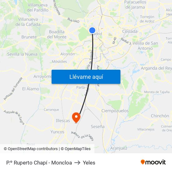 P.º Ruperto Chapí - Moncloa to Yeles map