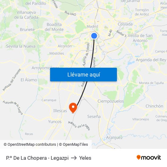 P.º De La Chopera - Legazpi to Yeles map