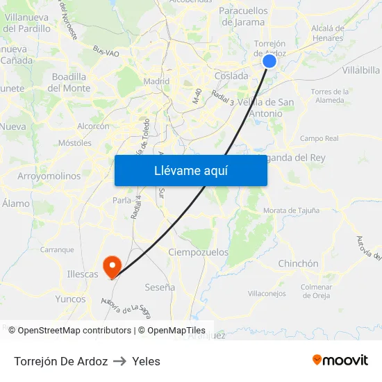 Torrejón De Ardoz to Yeles map
