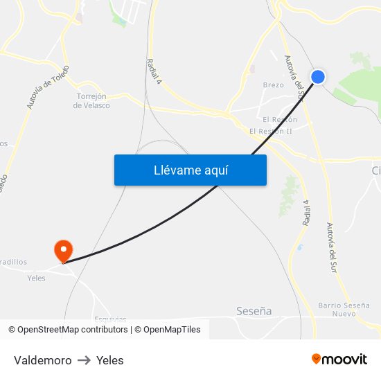 Valdemoro to Yeles map