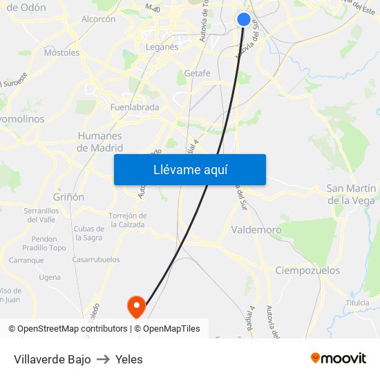 Villaverde Bajo to Yeles map