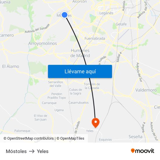 Móstoles to Yeles map