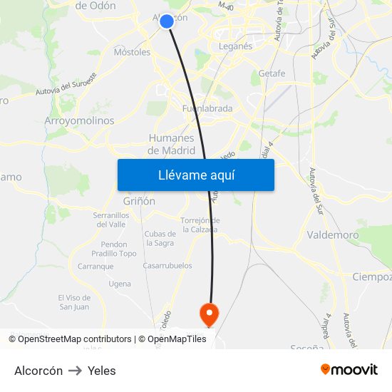 Alcorcón to Yeles map