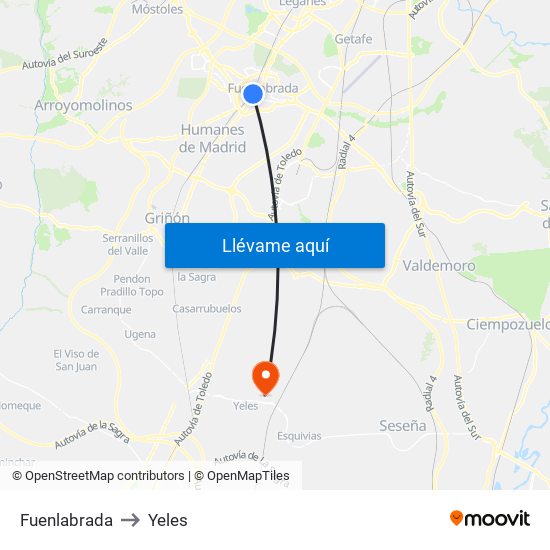 Fuenlabrada to Yeles map