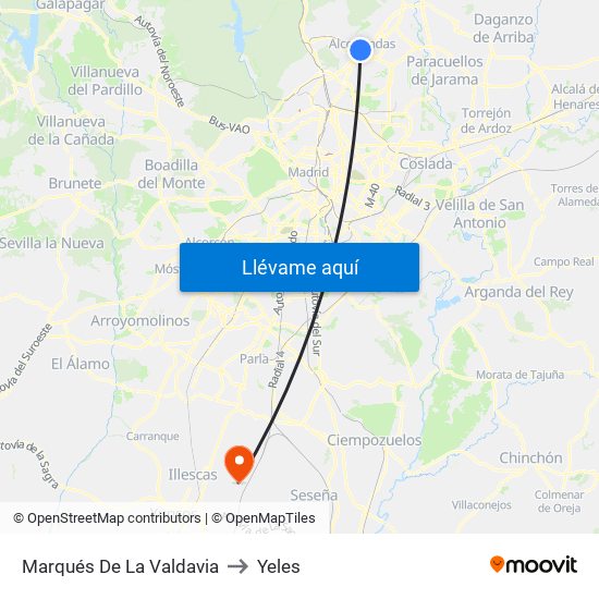 Marqués De La Valdavia to Yeles map