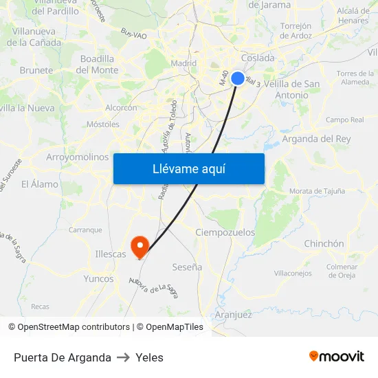 Puerta De Arganda to Yeles map