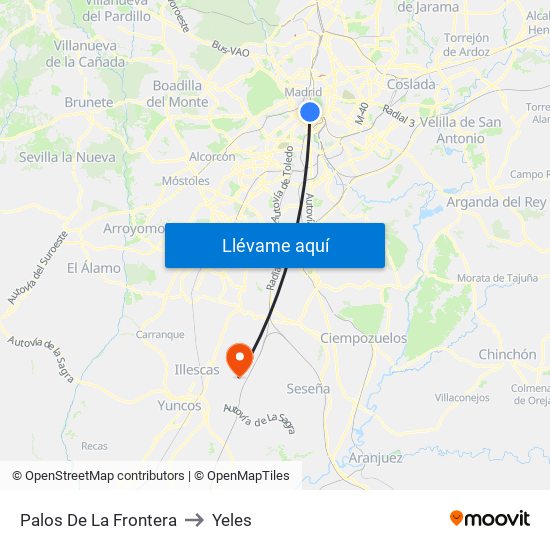 Palos De La Frontera to Yeles map